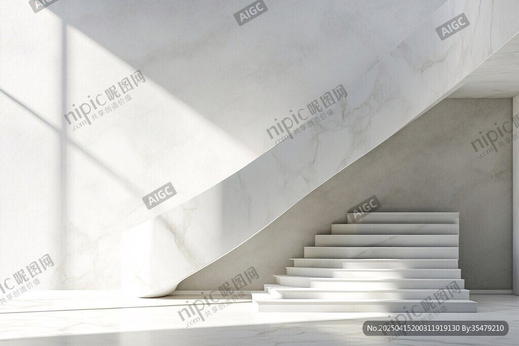 简约白色大理石楼梯空间