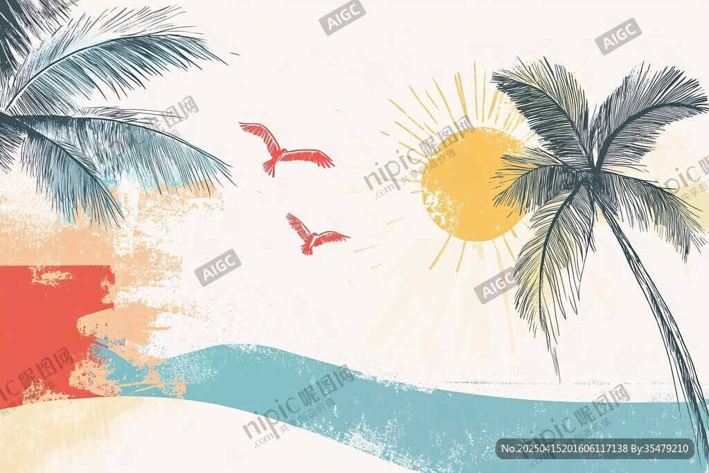 夏日海滨风情插画