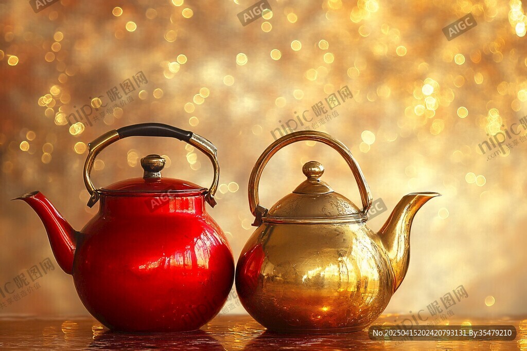 双彩茶壶摆于梦幻背景前