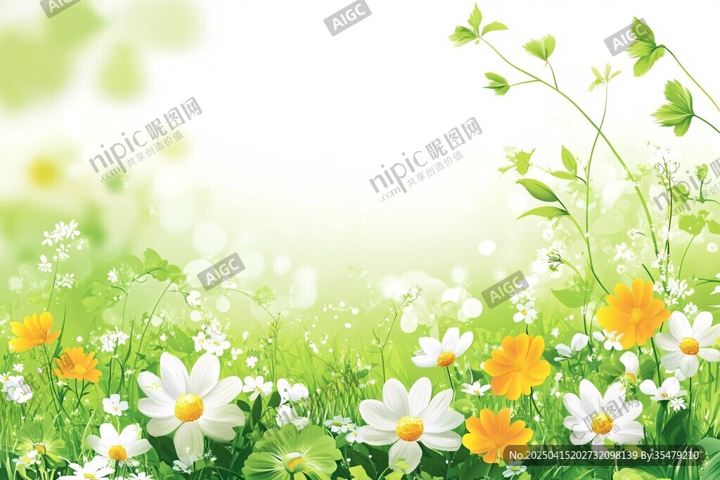春日繁花绿地清新背景图