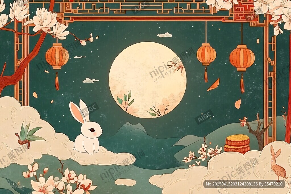 玉兔望月庆中秋佳节