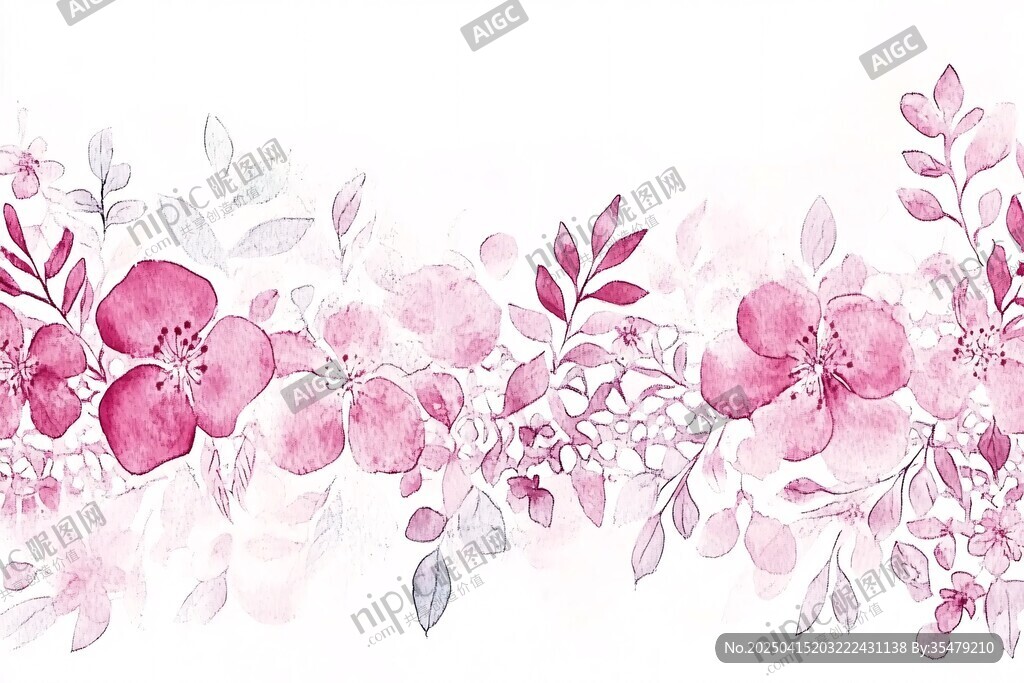 粉色花卉水彩装饰边框