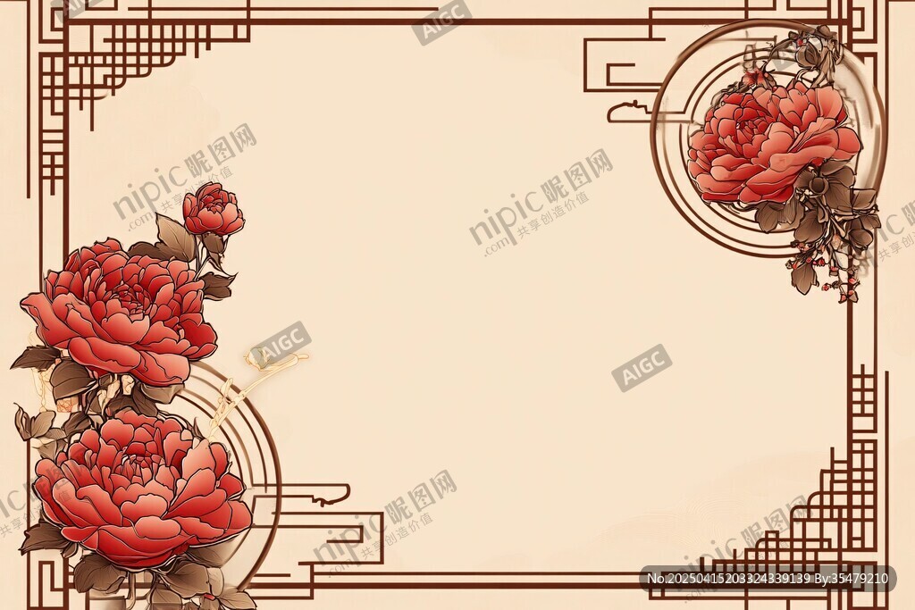 中式牡丹边框复古背景图
