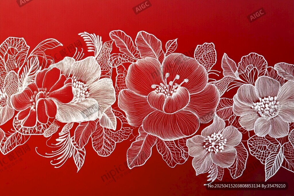 红色背景上的精美花卉图案