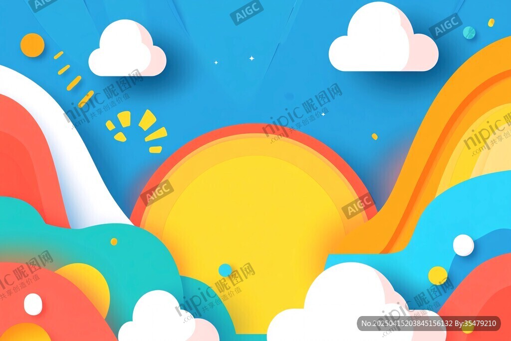 夏日缤纷天空插画背景