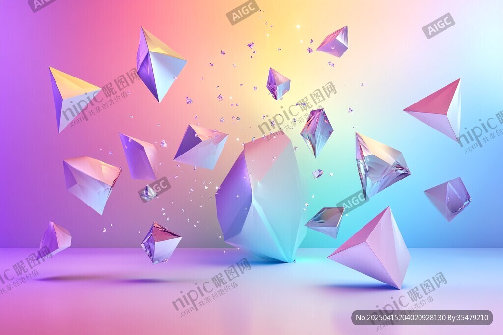 梦幻炫彩漂浮几何多面体