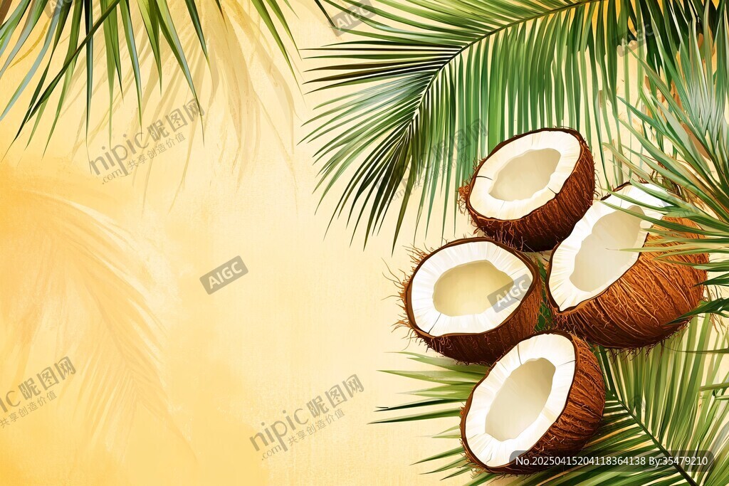椰果与棕榈叶的夏日风情