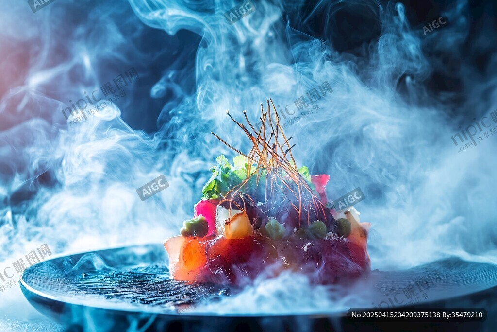 梦幻烟雾中的精致创意料理