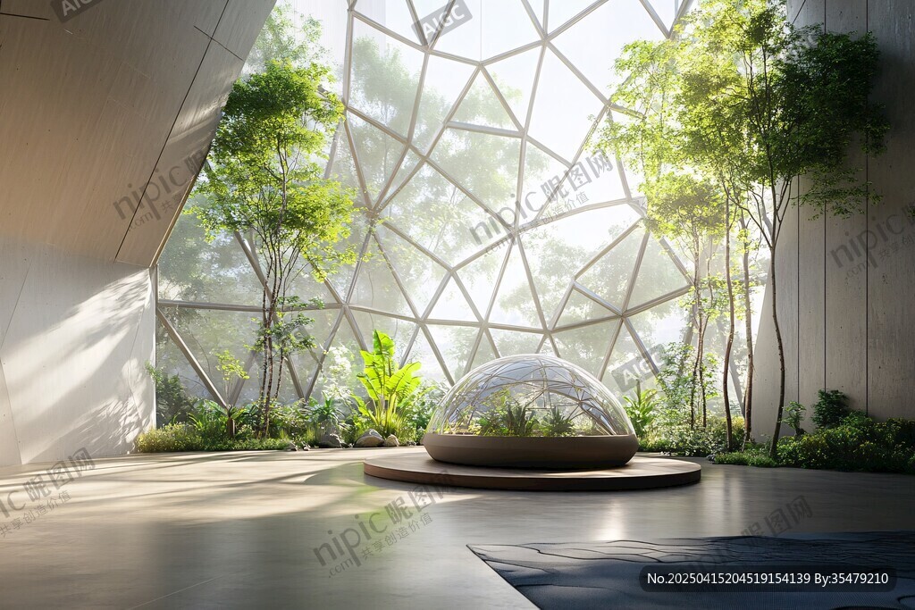 未来感室内绿植景观空间