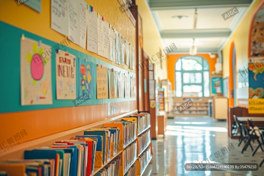 学校走廊的多彩图书角