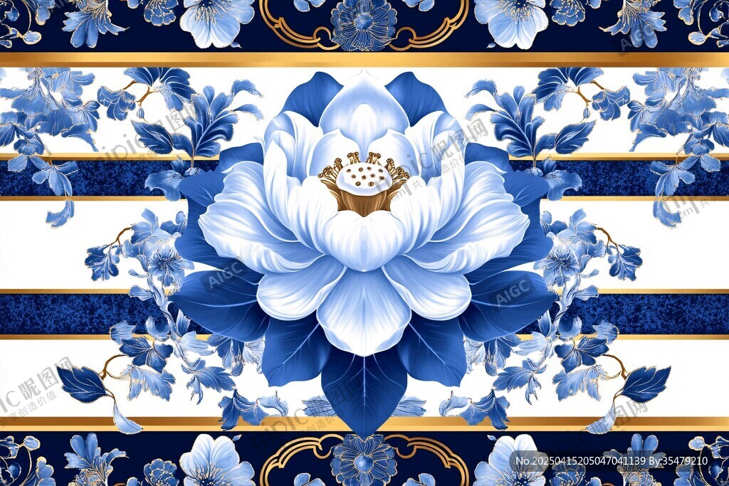 蓝白花卉精美图案设计
