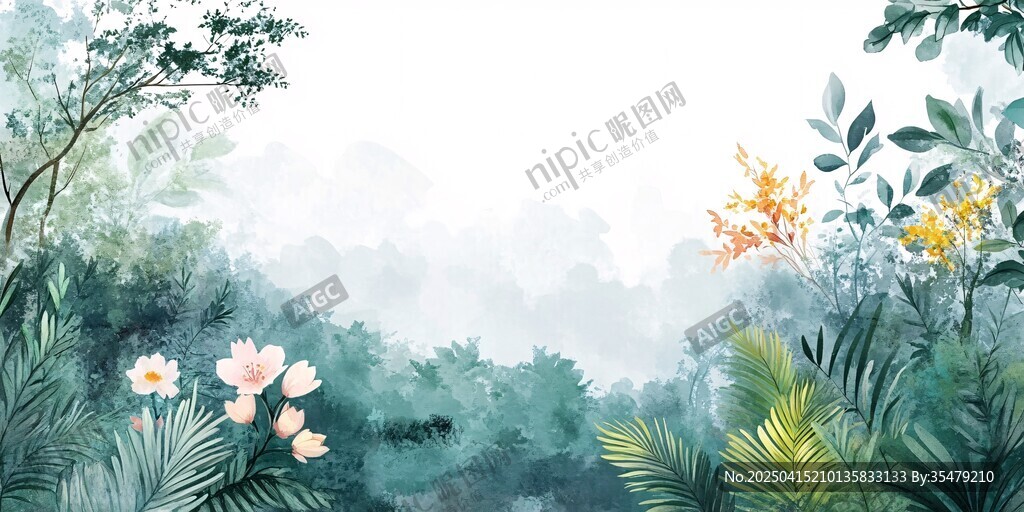 梦幻丛林花卉清新背景图
