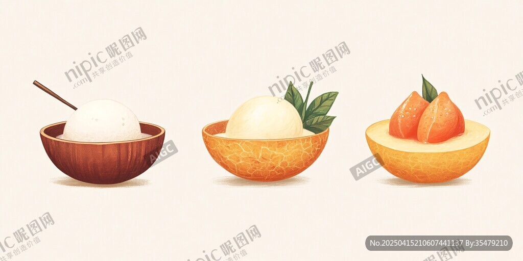 三款美味水果甜品插画