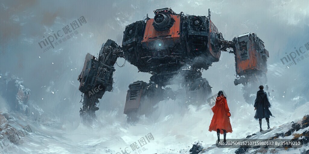 雪地中巨械与行人的邂逅