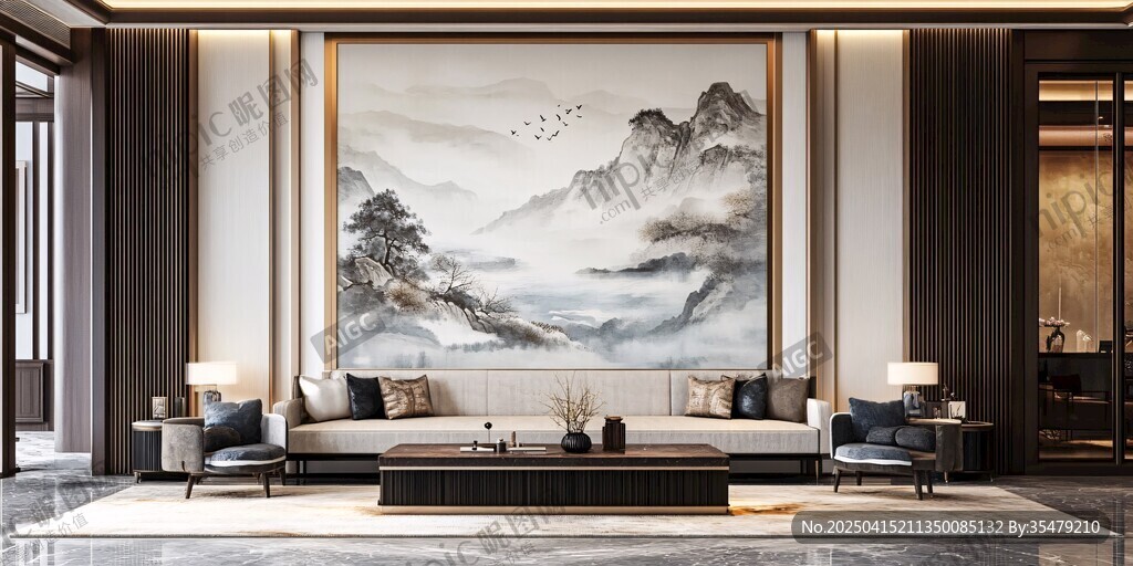 中式客厅 山水壁画尽显雅致