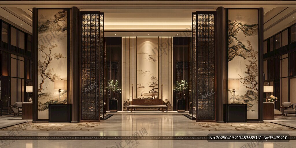 中式典雅豪华大堂空间