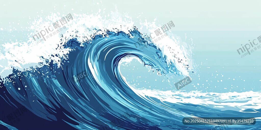 蓝色海浪插画