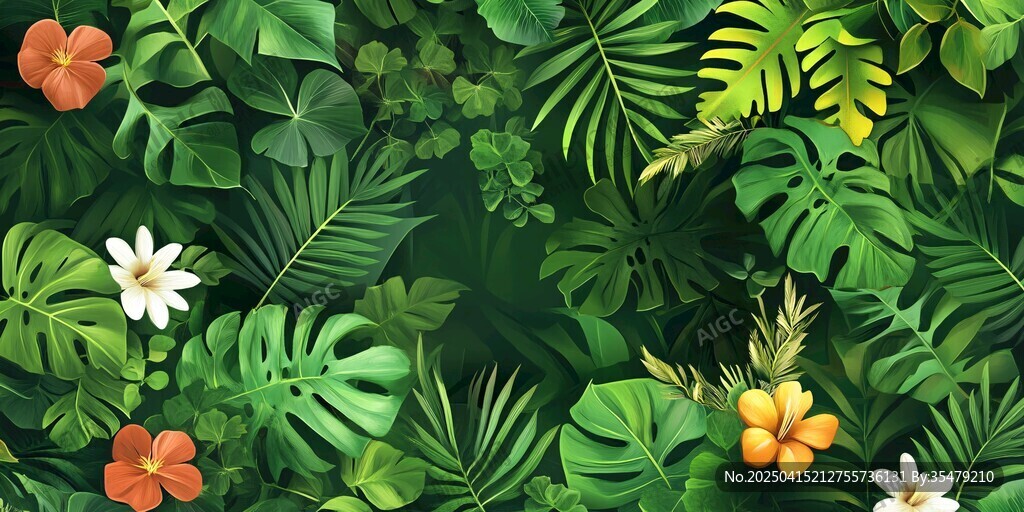 热带绿植花卉背景图