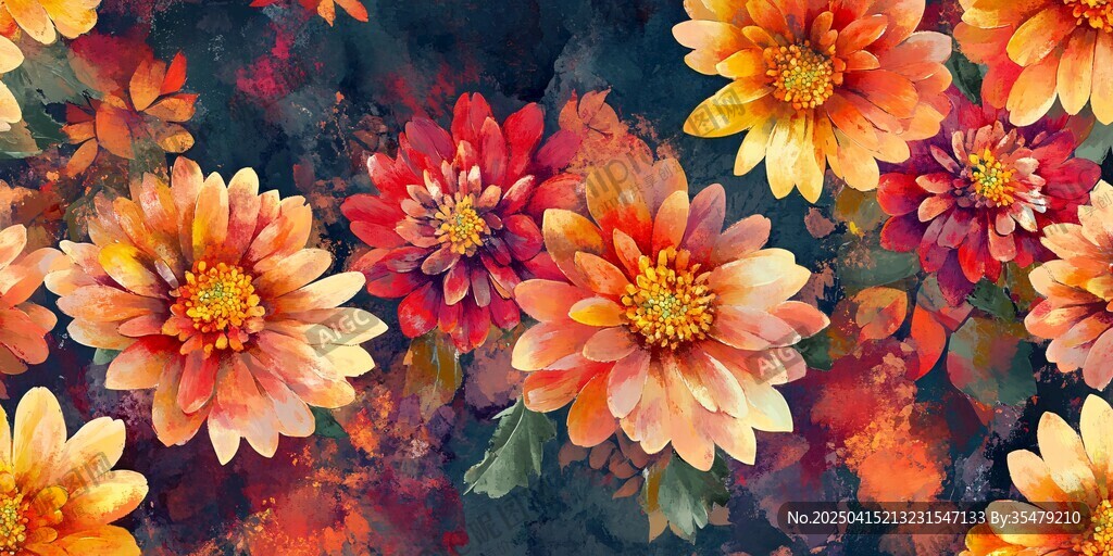 水彩风绚烂花卉图案