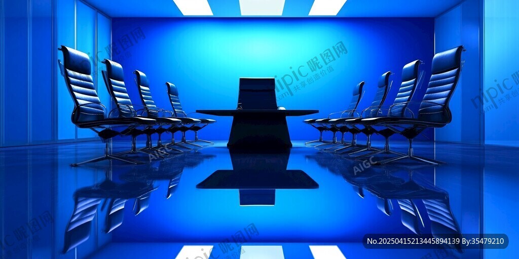 现代蓝色系会议室场景