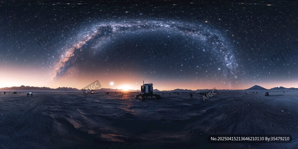 沙漠上的璀璨星河与孤车