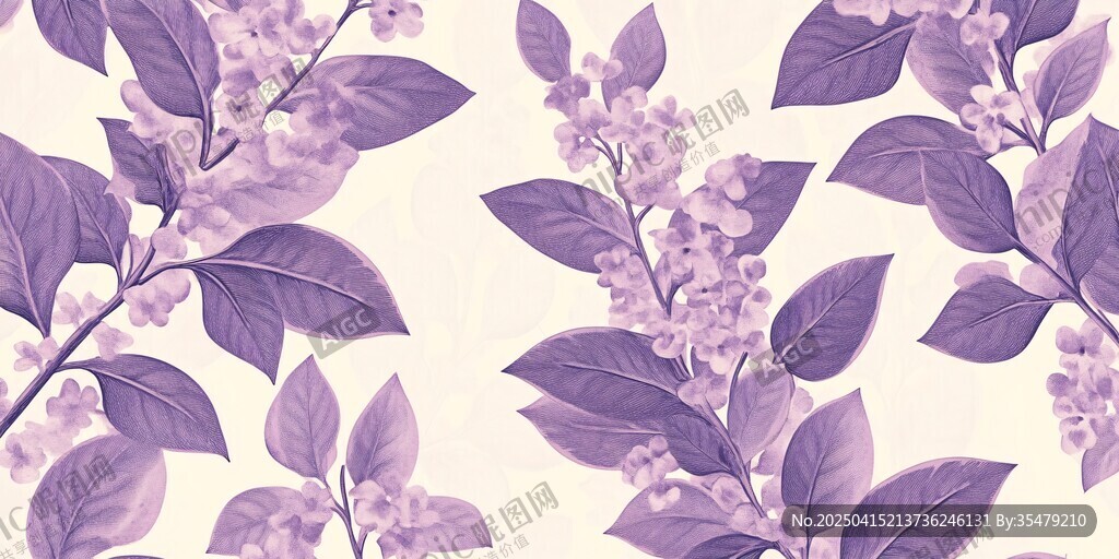 紫色花卉叶片无缝图案