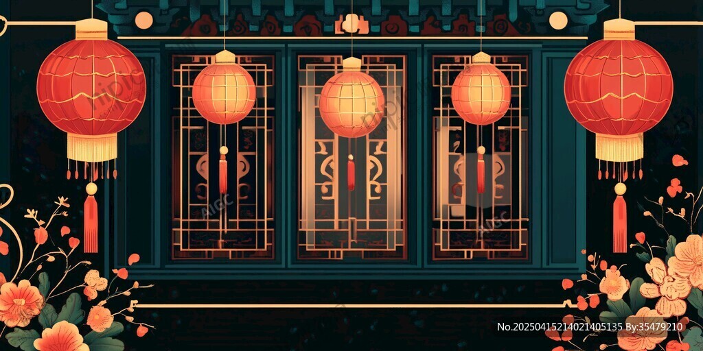 中式古风庭院的灯笼景致