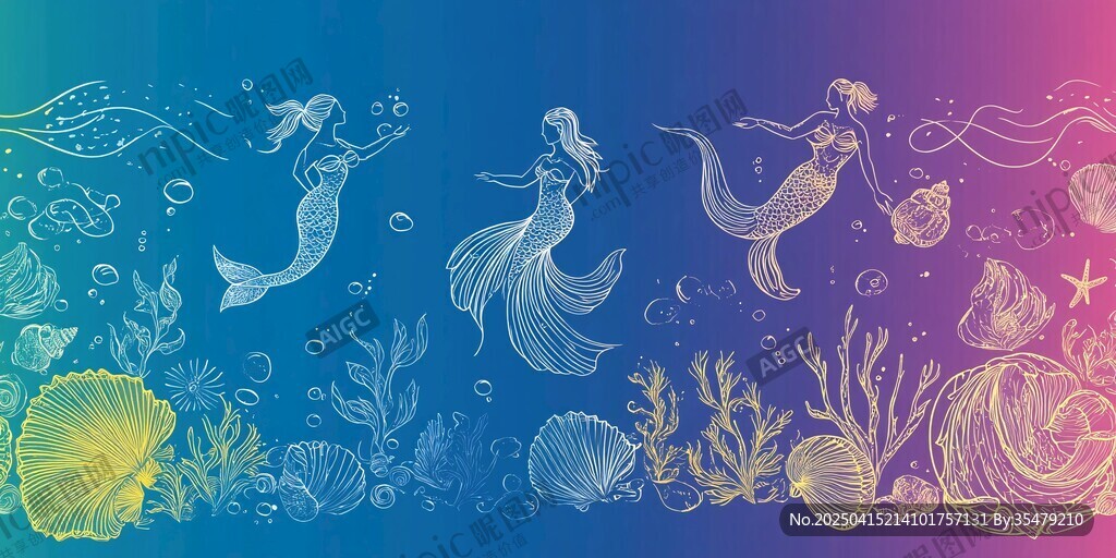 梦幻美人鱼海洋插画背景