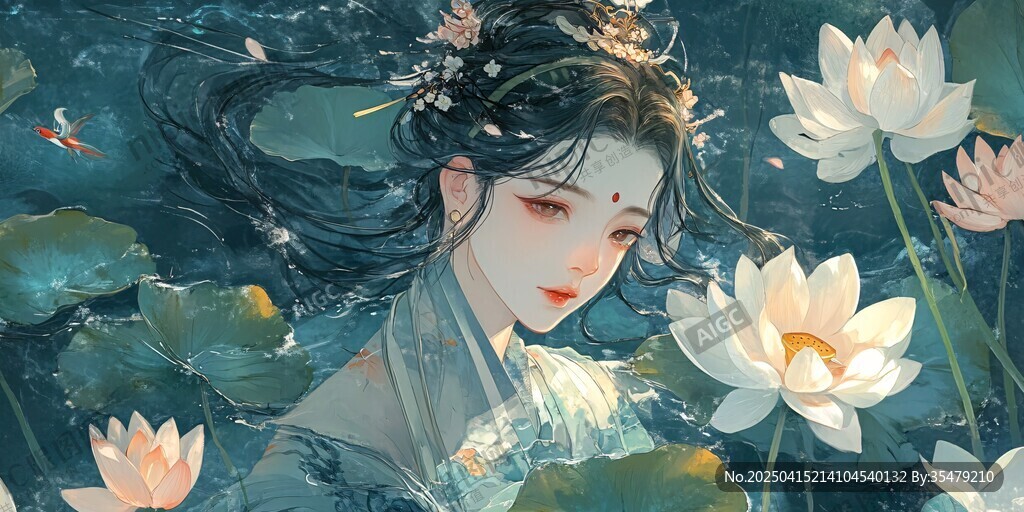 荷塘中的古风女子