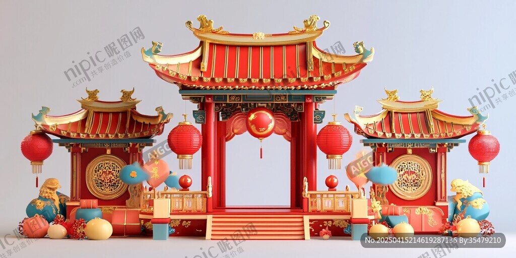 中式传统门楼 喜庆装饰
