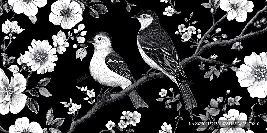 黑白花鸟图