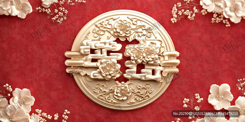 中式喜字金饰喜庆装饰图
