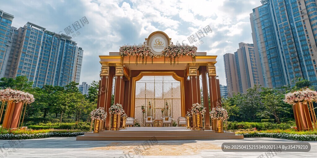 城市中奢华大气婚礼拱门