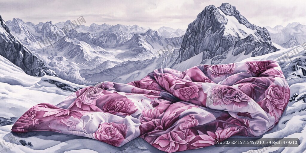雪山上的梦幻花卉图案毯子