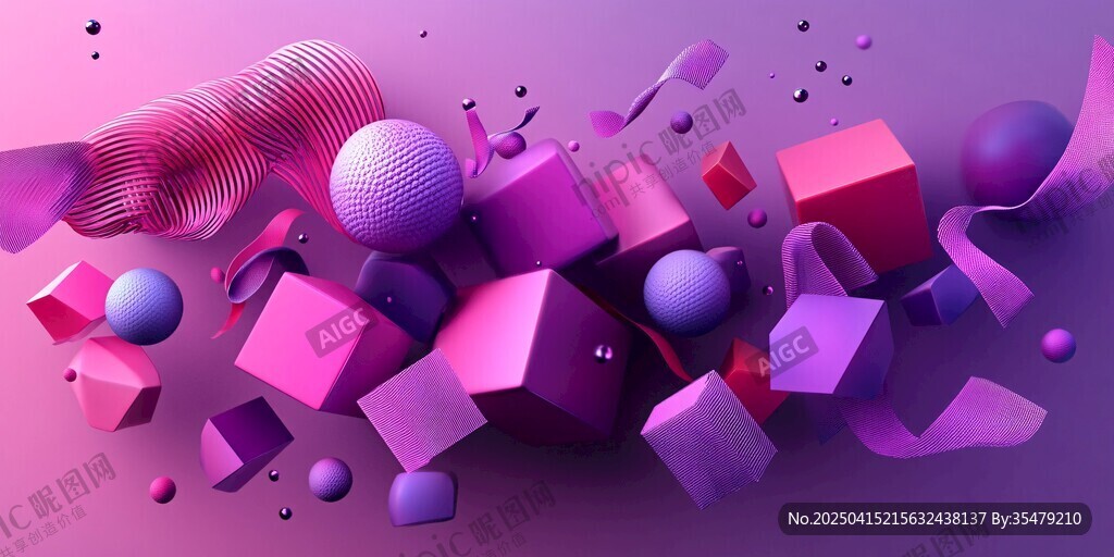 梦幻紫系3D几何元素场景