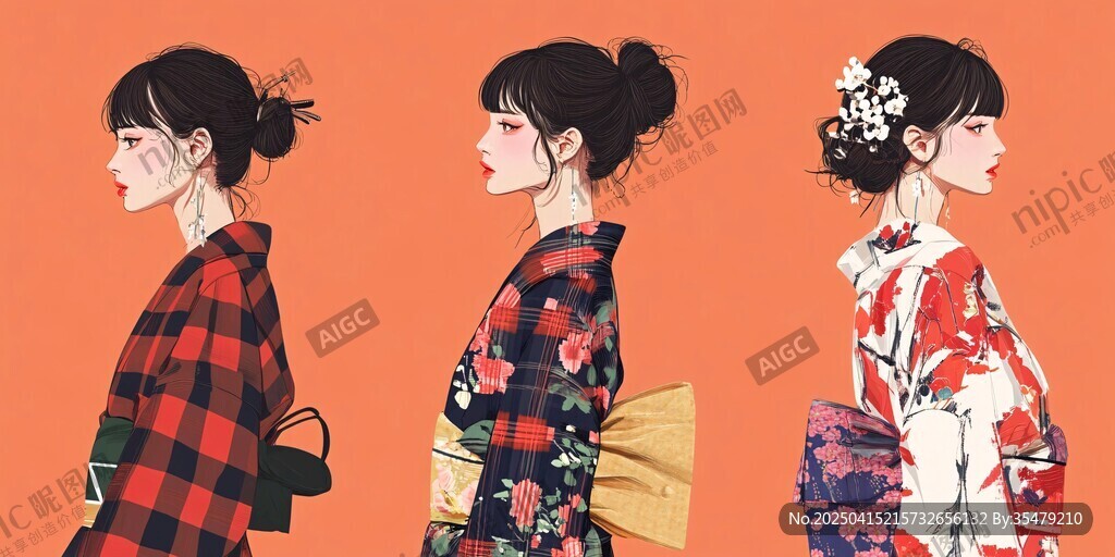 三位身着和服的优雅女性
