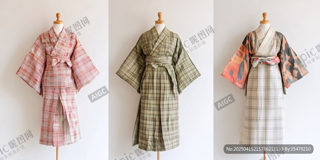 三件精美传统日式和服展示