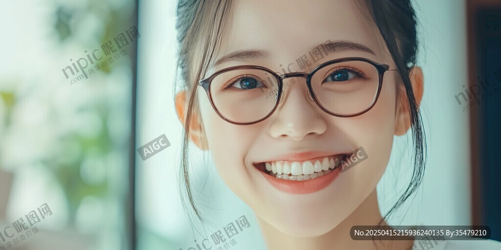 微笑戴眼镜的青春女孩