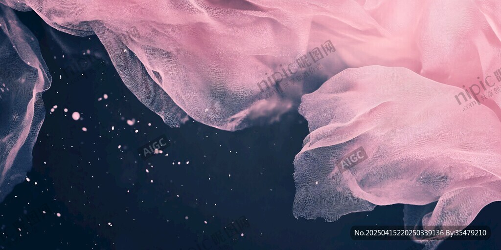 梦幻粉色飘纱与星空画面