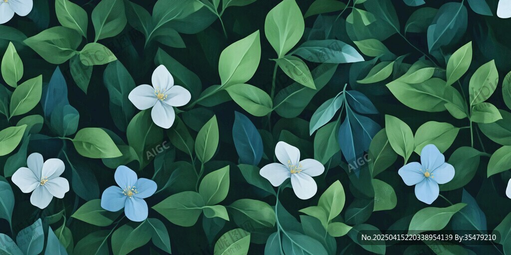 绿叶白花的清新植物图案
