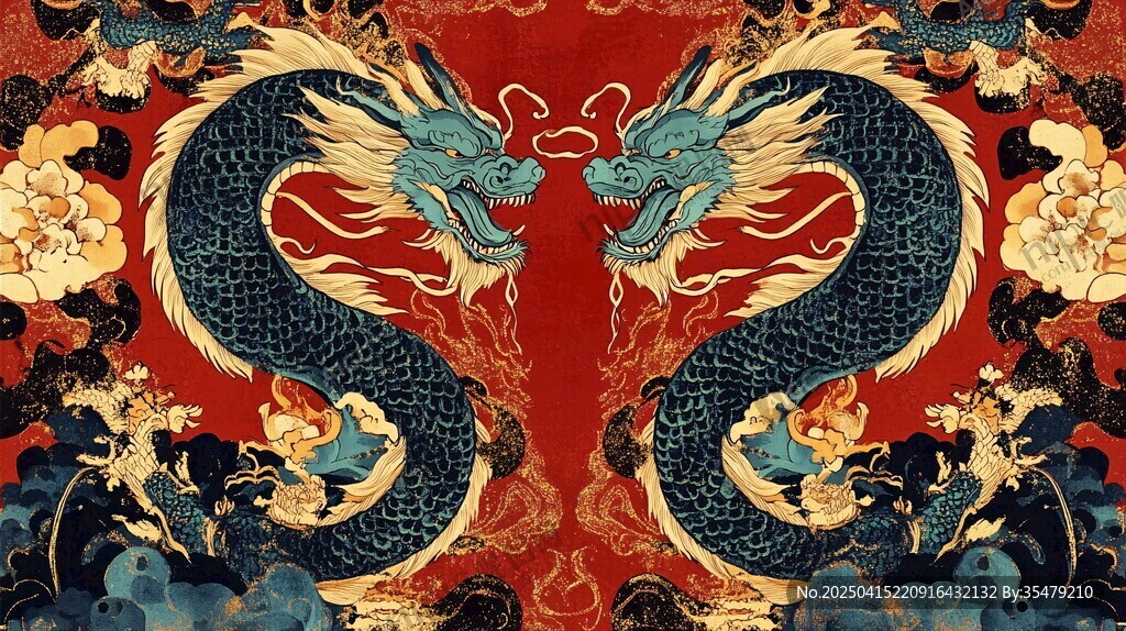 双龙腾跃中式祥瑞图景