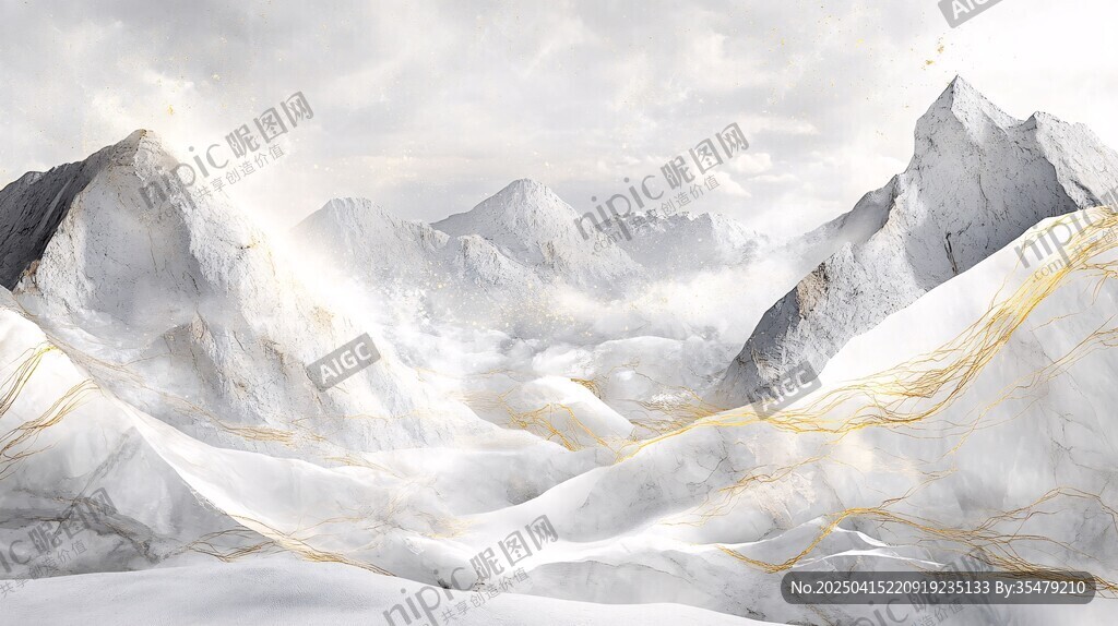 水墨金纹山川壮丽图景