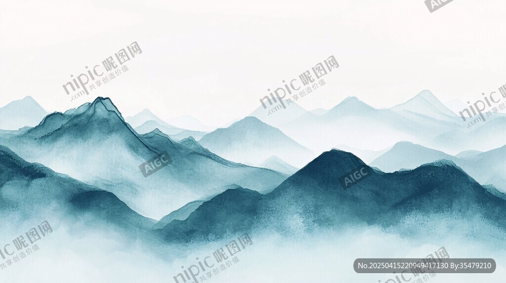 水墨群山意境图