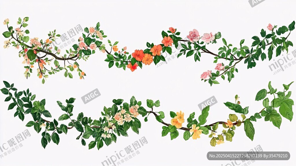 缤纷花卉藤蔓装饰图案