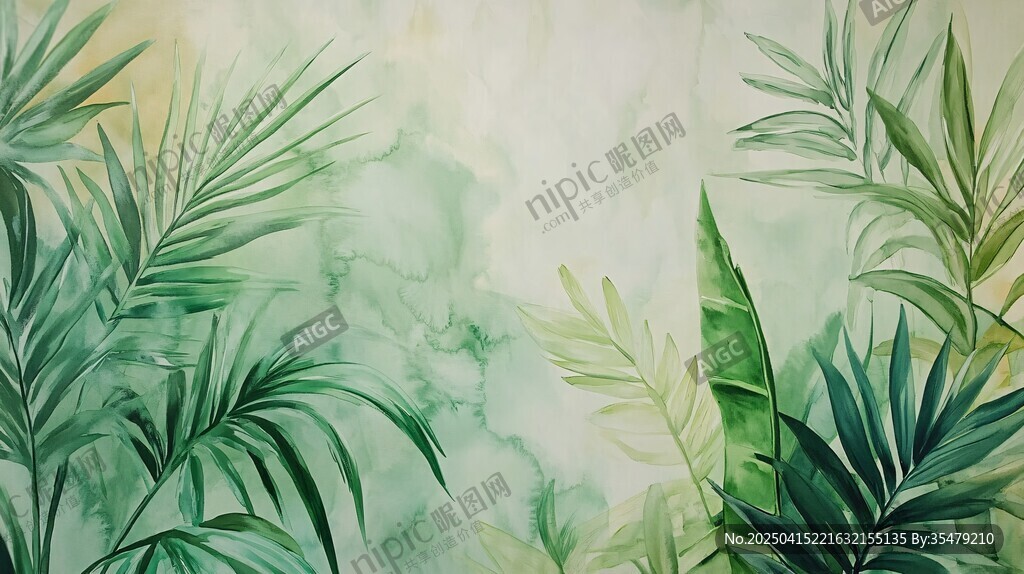 清新绿植水彩背景图