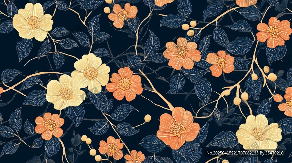 深蓝色底花卉图案设计