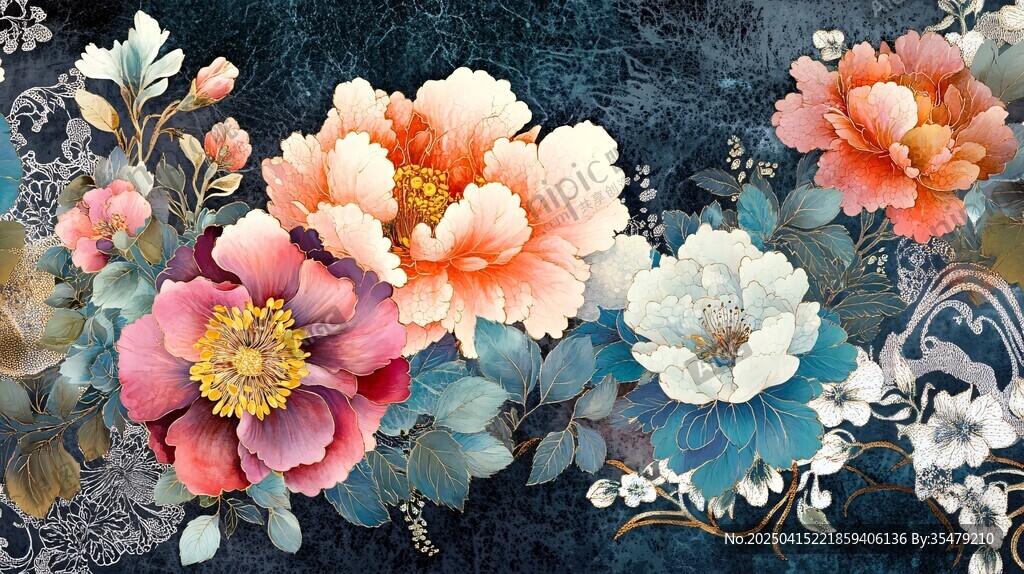中式繁花锦簇花卉图案