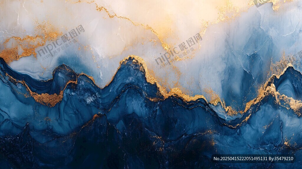 蓝金交融的梦幻流体纹理