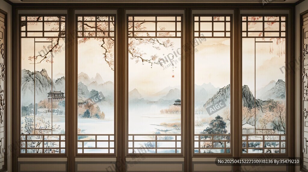 中式窗景 山水墨韵意境美