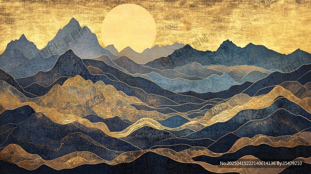 金色山峦间的落日美景